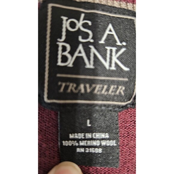 Jos A Bank Men's Wool V Neck Sweater Long Sleeve Maroon Merino Wool Size Large - Picture 3 of 6